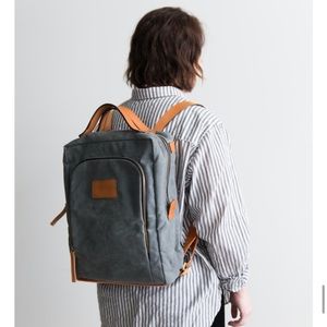 Breton leather Waxed canvas backpack